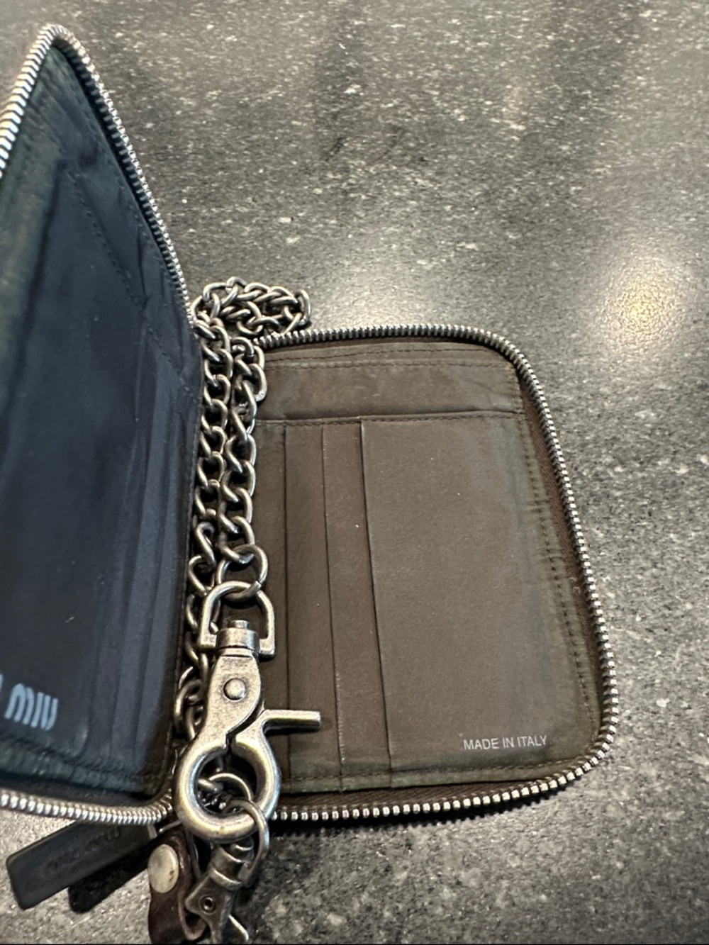 Miu Miu Vintage Brown Leather Zip Card Case with Chain and Clips - Picture 3 of 4